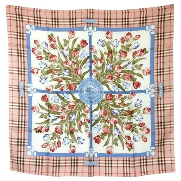 Burberry Nova Check Equestrian Floral Silk Scarf - Picture 1 of 9